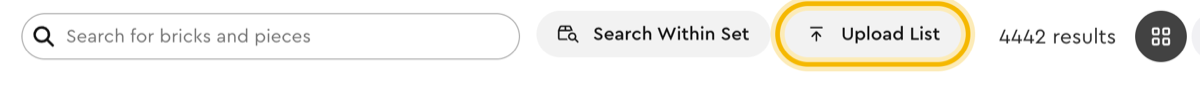 On Pick a Brick, the Upload List button next to the search bar